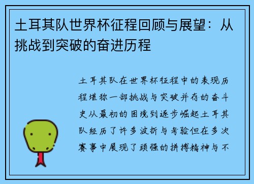 土耳其队世界杯征程回顾与展望：从挑战到突破的奋进历程